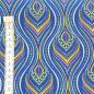 Preview: BLUE-YELLOW-FLAME-Afrikanischer-Shweshwe-Stoff
