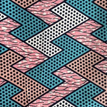 Preview: Afrikanischer Wax Print Stoff Baumwolle BLUE PINK ZIGZAG | Meterware