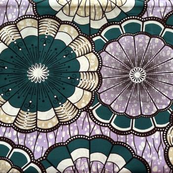 Preview: Afrikanischer Wax Print Stoff Baumwolle LILA PETROL LEMON | Meterware