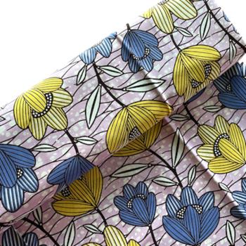 Afrikanischer Wax Print Stoff Baumwolle YELLOW BLUE TULIP | Meterware
