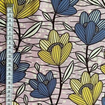 Preview: Afrikanischer Wax Print Stoff Baumwolle YELLOW BLUE TULIP | Meterware