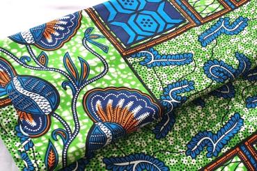 BLUE-ORANGE-PATCHWORK Waxprint Stoff