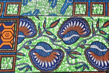 Preview: BLUE-ORANGE-PATCHWORK Waxprint Stoff