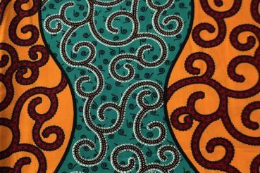 Preview: ORANGE-TURQUOISE-SERPENT Waxprint Stoff
