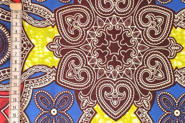 Preview: RED-BLUE-ORNAMENT Waxprint Stoff