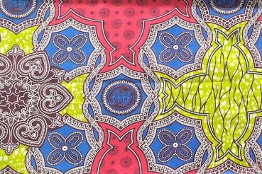 Preview: RED-BLUE-ORNAMENT Waxprint Stoff