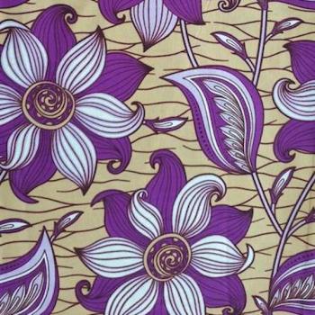 Preview: Afrikanischer Wax Print Stoff Baumwolle BEAUTIFUL PURPLE FLOWERS | Meterware