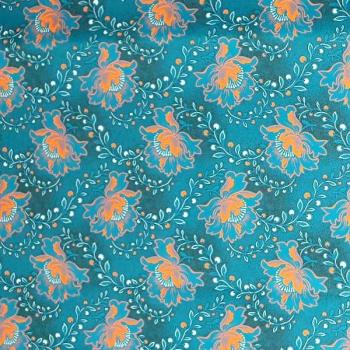 Preview: BLUE ORANGE FLOWER Afrikanischer-Shweshwe-Stoff-