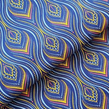 BLUE-YELLOW-FLAME-Afrikanischer-Shweshwe-Stoff