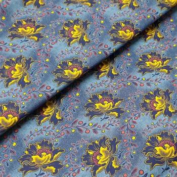 BLUE YELLOW FLOWER Afrikanischer-Shweshwe-Stoff-