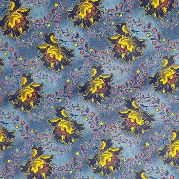Preview: BLUE YELLOW FLOWER Afrikanischer-Shweshwe-Stoff-