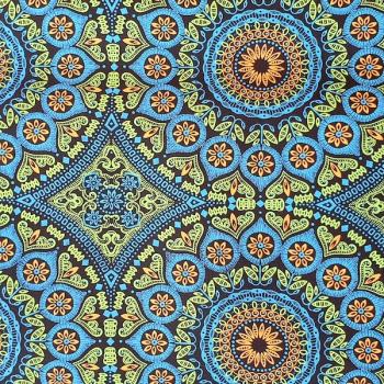 Preview: DISCO-BLUE-ORNAMENT-Afrikanischer-Shweshwe-Stoff