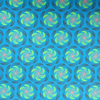 Preview: DISCO TURQUOISE WINDMILL Afrikanischer-Shweshwe-Stoff