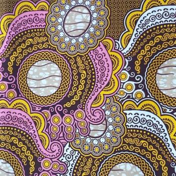 Preview: Afrikanischer Wax Print Stoff Baumwolle ORIENTAL PINK OCHER | Meterware