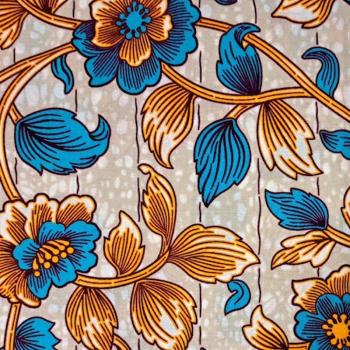 Preview: Afrikanischer Wax Print Stoff Baumwolle ROMANTIC BLUE FLOWERS | Meterware