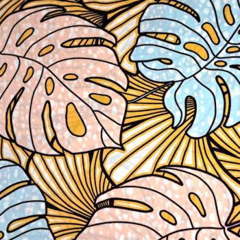 Afrikanischer Wax Print Stoff Baumwolle TROPICAL LEAF BLUE | Meterware