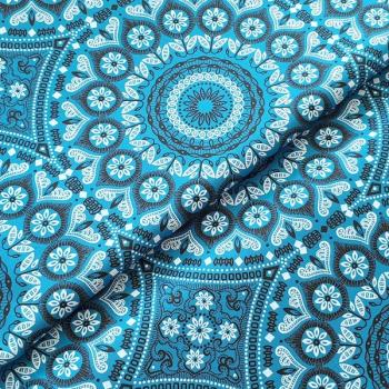 TURQUOISE-ORNAMENT-Afrikanischer-Shweshwe-Stoff