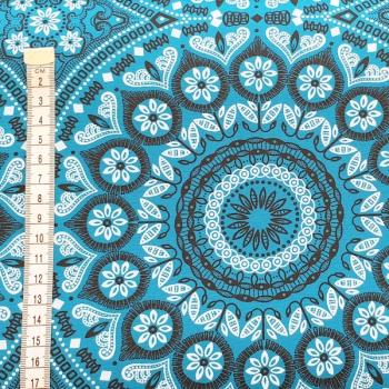Preview: TURQUOISE-ORNAMENT-Afrikanischer-Shweshwe-Stoff