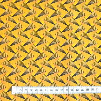 Preview: YELLOW FAN PATTERN Afrikanischer-Shweshwe-Stoff-
