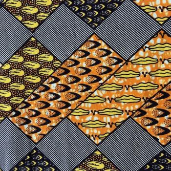 Preview: Afrikanischer Wax Print Stoff Baumwolle YELLOW TILES | Meterware