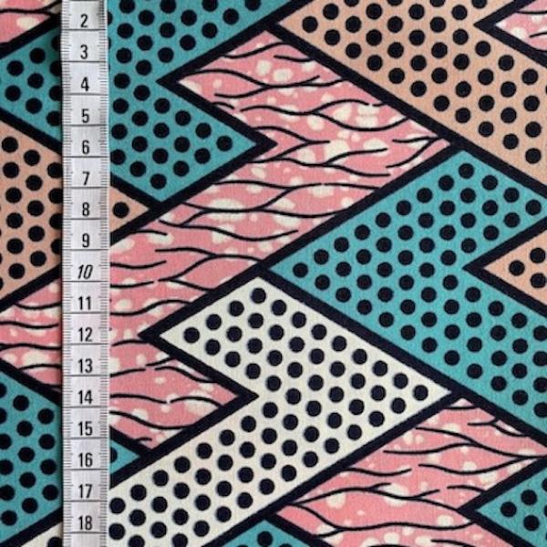 Afrikanischer Wax Print Stoff Baumwolle BLUE PINK ZIGZAG | Meterware