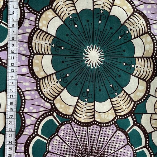 Afrikanischer Wax Print Stoff Baumwolle LILA PETROL LEMON | Meterware