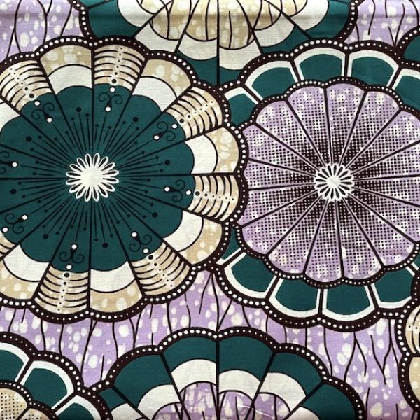 Afrikanischer Wax Print Stoff Baumwolle LILA PETROL LEMON | Meterware