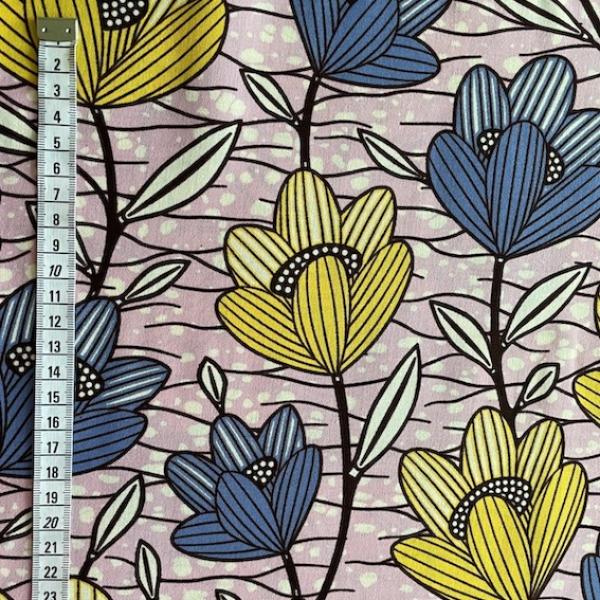 Afrikanischer Wax Print Stoff Baumwolle YELLOW BLUE TULIP | Meterware