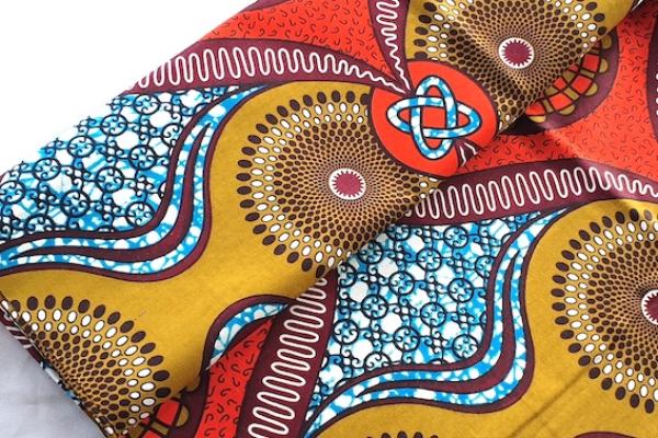 BROWN-CIRCLE-WAVE Waxprint Stoff