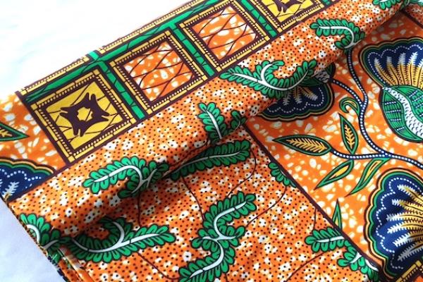 ORANGE-GREEN-PATCHWORK Waxprint Stoff