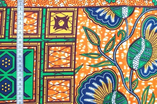 ORANGE-GREEN-PATCHWORK Waxprint Stoff