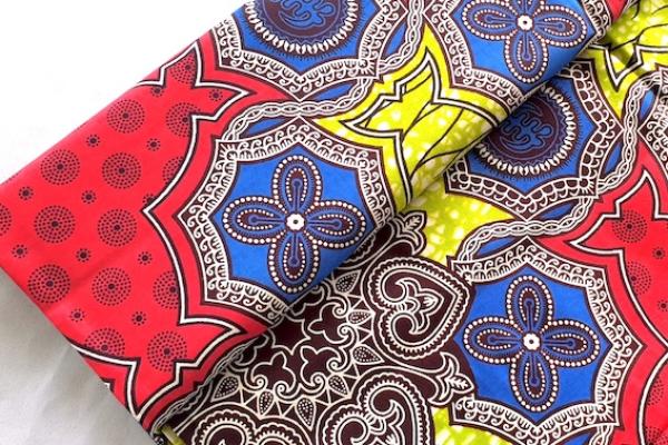 RED-BLUE-ORNAMENT Waxprint Stoff