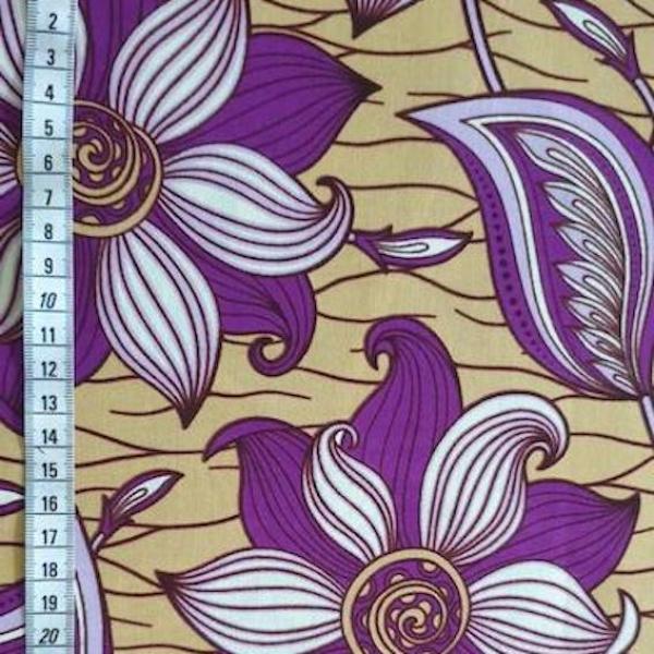 Afrikanischer Wax Print Stoff Baumwolle BEAUTIFUL PURPLE FLOWERS | Meterware