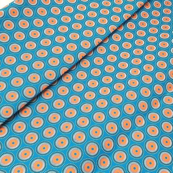 BLUE ORANGE DANDELION Afrikanischer-Shweshwe-Stoff-