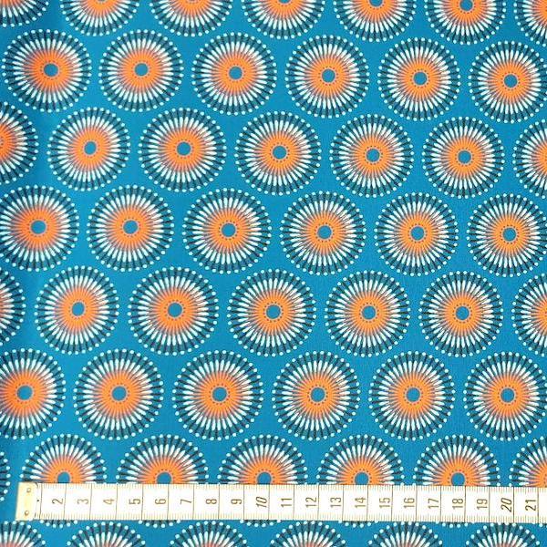 BLUE ORANGE DANDELION Afrikanischer-Shweshwe-Stoff-