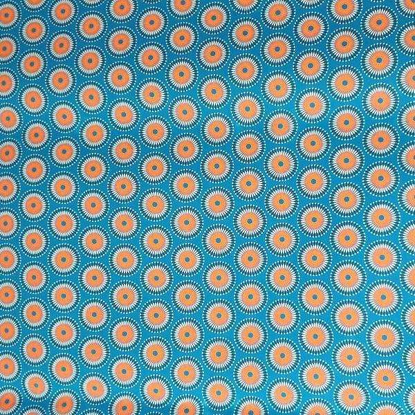 BLUE ORANGE DANDELION Afrikanischer-Shweshwe-Stoff-