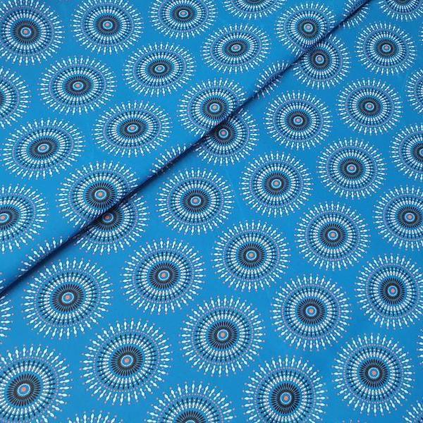 BLUE ORANGE SUN Afrikanischer-Shweshwe-Stoff-