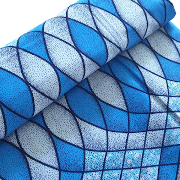 Afrikanischer Wax Print Stoff Baumwolle BLUE WAVES | Meterware
