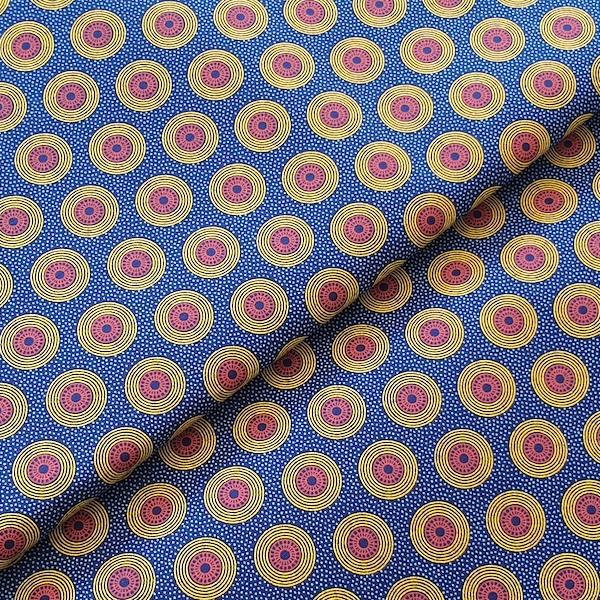 BLUE-YELLOW-DOTS-Afrikanischer-Shweshwe-Stoff