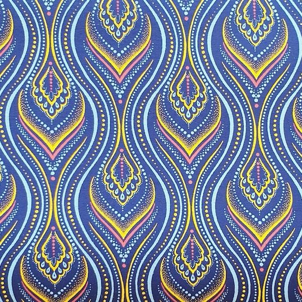 BLUE-YELLOW-FLAME-Afrikanischer-Shweshwe-Stoff