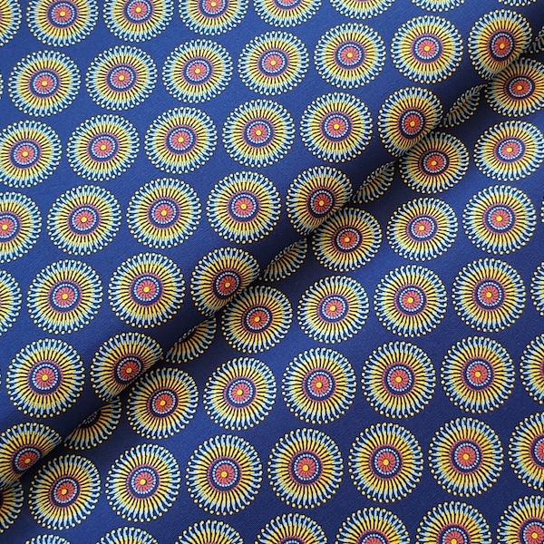 BLUE-YELLOW-SUNFLOWER-Afrikanischer-Shweshwe-Stoff