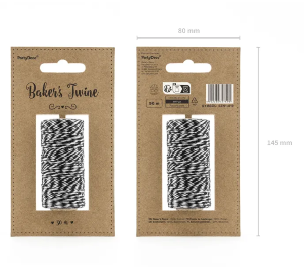 Bäckergarn Schwarz-Weiss - 50m - Partydeco