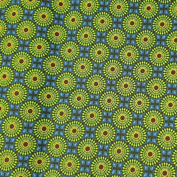 DISCO BLUE CIRCLE Afrikanischer-Shweshwe-Stoff-