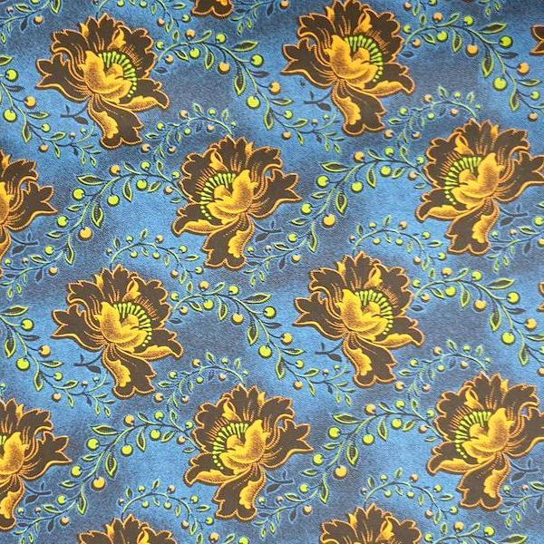 DISCO BLUE FLOWER Afrikanischer-Shweshwe-Stoff-
