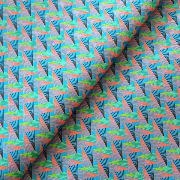 DISCO-TURQUOISE-FAN-PATTERN-Afrikanischer-Shweshwe-Stoff-