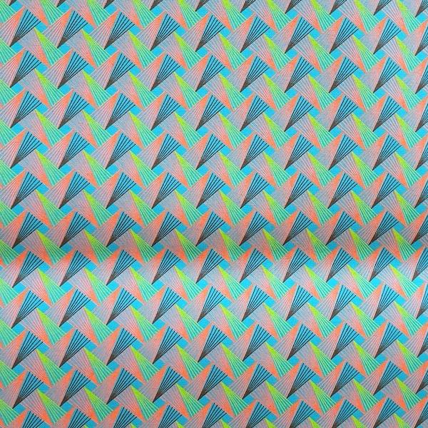 DISCO-TURQUOISE-FAN-PATTERN-Afrikanischer-Shweshwe-Stoff-