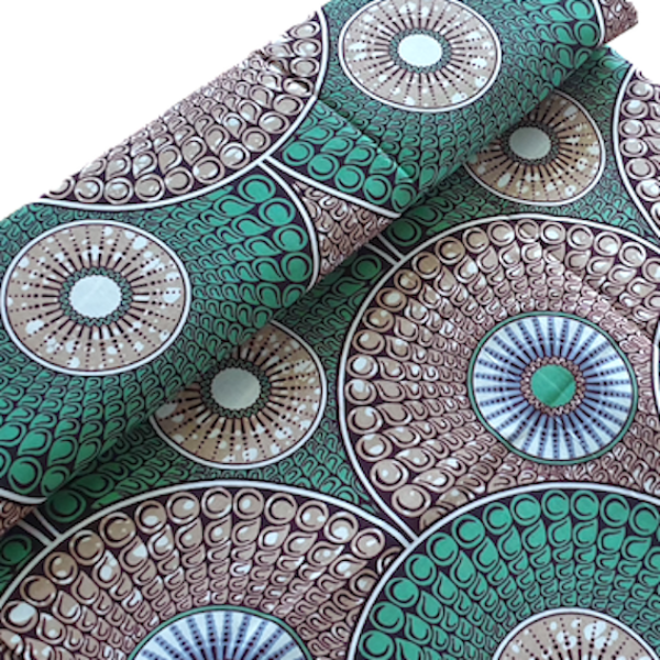Afrikanischer Wax Print Stoff Baumwolle GREEN CIRCLE | Meterware