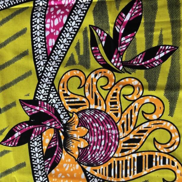 Afrikanischer Wax Print Stoff Baumwolle LIME JUNGLE FLOWER | Meterware