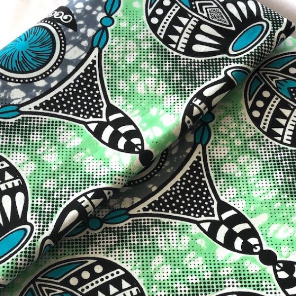 Afrikanischer Wax Print Stoff Baumwolle MINT ORNAMENT | Meterware
