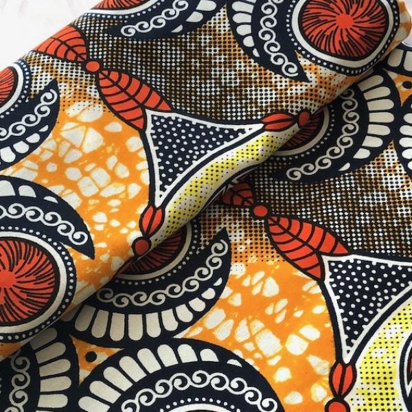 Afrikanischer Wax Print Stoff Baumwolle ORANGE ORNAMENT | Meterware